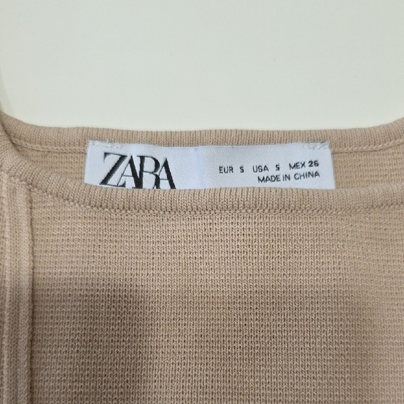 Zara Crop Tank Top Ribbed Square Neck Corset Style Beige Womens Size Small - Picture 3 of 10